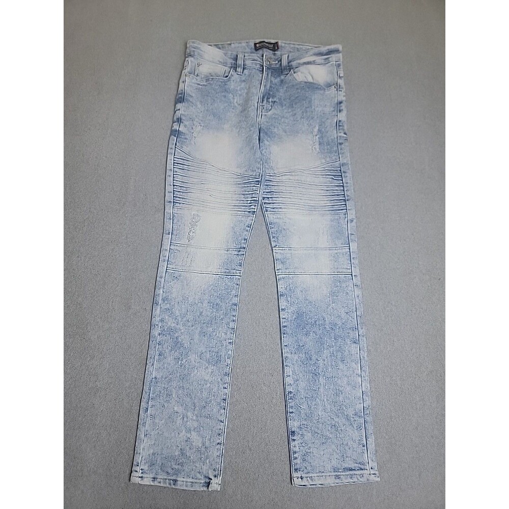 Southpole Jeans Mens‎ 30x28 Moto Light Blue Low Rise Stretch Biker Distressed